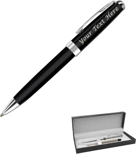 Bolígrafos personalizados, estuche para bolígrafos grabado personalizado para hombres, bolígrafos Twist Action 0.7, juego de bolígrafos de Negro