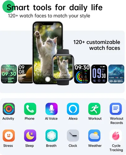 Miniatura 7 de Relojes inteligentes para mujeres y hombres, reloj inteligente Alexa HD de 1.83 pulgadas para Android y iPhone (llamadas/SMS/recordatorios), reloj