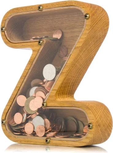 Miniatura 32 de Alcancía de madera personalizada con letra para niños, niñas y adultos, bancos de monedas de madera de roble duradero, 3 tamaños para elegir