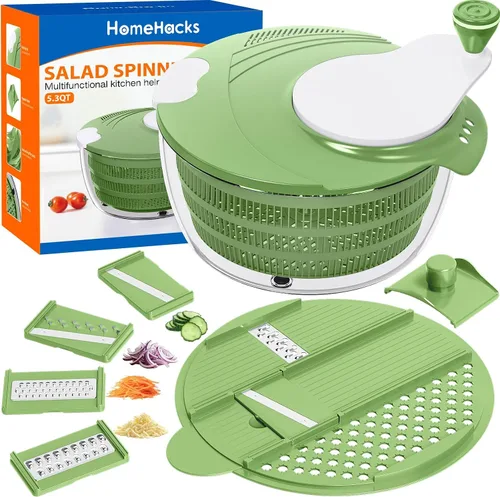 Miniatura 8 de HomeHacks Centrifugadora de Ensalada Grande, Centrifugadora de Lechuga Grande, Limpiador de Frutas Grande con Orificios de Drenaje Dobles, 5 Gris
