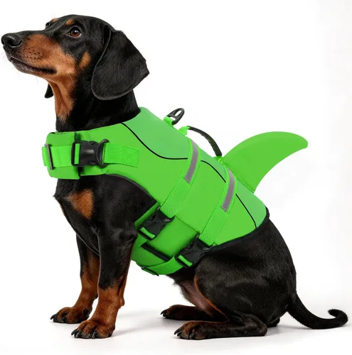 Miniatura 32 de Queenmore - Chaleco salvavidas Ripstop de tiburón para perro, ajustable, con alta flotabilidad y asa de rescate duradera, para perros pequeños