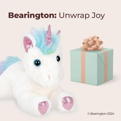 Miniatura 5 de Bearington Rainbow Shimmers - Animal de peluche unicornio blanco esponjoso y tierno de 10 pulgadas con pelaje de felpa suave para jugar y abrazar