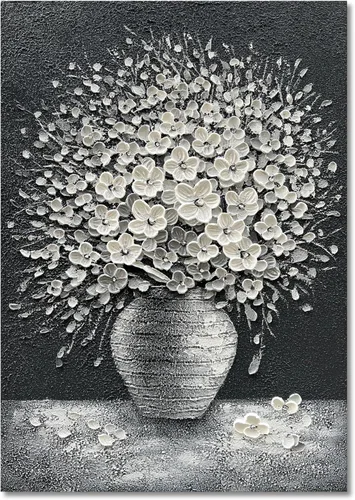 Miniatura 23 de Epicler art Pintura al óleo decorativa de flores 3D moradas pintadas a mano, arte de pared decorativo de pared de flores, arte moderno, sala
