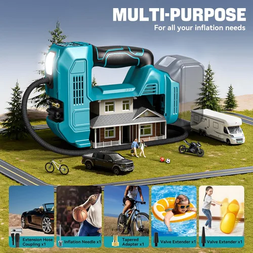 Miniatura 8 de Inflador de neumáticos inalámbrico, compresor de aire portátil, bomba de aire de neumáticos compatible con batería Makita de 18 V, bomba automática
