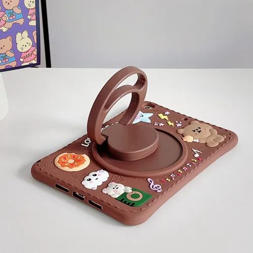 Miniatura 8 de Funda para Samsung Galaxy Tab S6 Lite P610/P615 de 10.4 pulgadas, silicona suave con patrón de oso marrón con cordón y soporte plegable a prueba