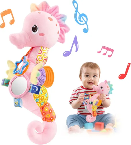 Miniatura 9 de LIGHTDESIRE Juguetes musicales para bebés de caballito de mar, juguetes de peluche para bebés con crujido y sonajeros, juguetes sensoriales suaves