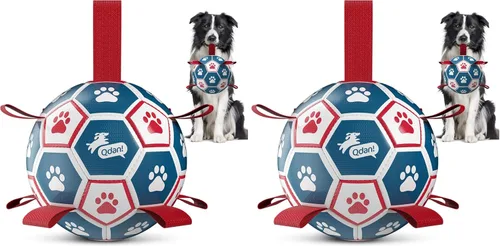 Miniatura 29 de QDAN Pelota de fútbol para perros con correas, juguetes interactivos de forcejeo, juguete de cumpleaños para cachorros, juguete acuático, para rojo