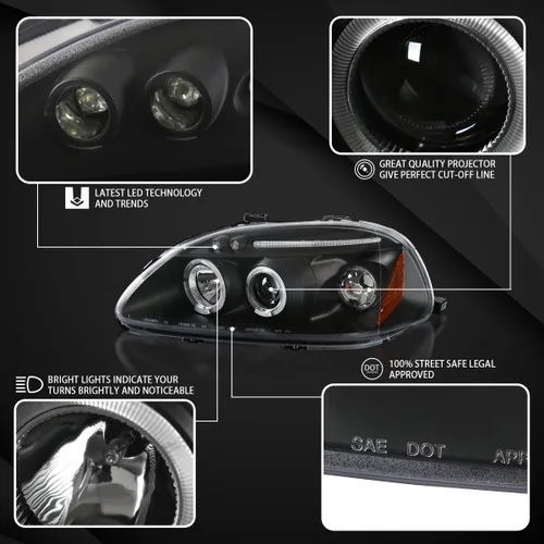 Miniatura 3 de Autozensation Compatible con Honda Civic 1996-1998, conjunto de faros delanteros izquierdo y derecho, faros delanteros de proyector, color negro