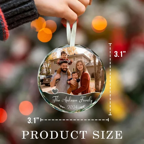 Miniatura 6 de Adorno de cristal con foto personalizada 2026 – Adorno de Navidad familiar personalizado, nombre personalizado, foto, fecha, recuerdo del día