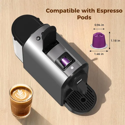 Miniatura 2 de CHULUX Máquina de café expreso compacta, cafetera de una sola porción de 20 bares, tamaños de preparación doble para espresso y lungo, preparación