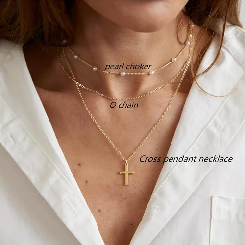 Miniatura 5 de VIROMY - Delicado collar de oro para mujer, chapado en oro de 14 quilates, collar de satélite de triple capa, collar de clip con cadena