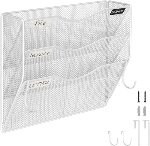 Miniatura 10 de BOHDK Organizador de Archivos de Pared, Carpeta de Archivos Colgante de 3 Niveles, Organizador de Correo Vertical de Malla Metálica