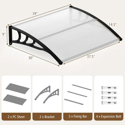 Miniatura 6 de Tangkula 2 Pack 30" x 39" Window Awning, Modern Polycarbonate Overhead Door Awning with Hollow Sheet for Rain Snow Sunlight Protection, UPF 50+