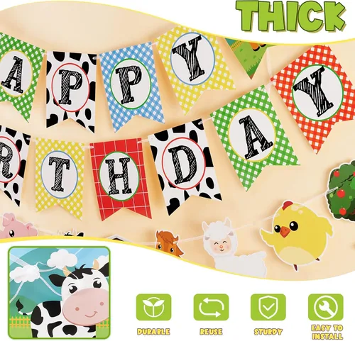 Miniatura 3 de WERNNSAI Cartel de cumpleaños de animales de granja, pancarta de feliz cumpleaños con guirnalda de banderines de tractor para niños y niñas, Azul