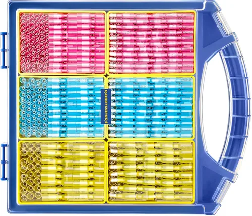 Miniatura 8 de haisstronica 220 piezas de conectores de bala termorretráctiles AWG22-10 macho y hembra terminales de bala de alambre azul, rojo y amarillo, kit