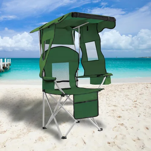 Miniatura 10 de Sillas de camping con toldo, silla de césped portátil cuádruple para adultos, silla reclinable plegable con portavasos para eventos al aire libre
