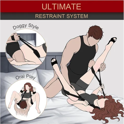 Miniatura 3 de Restricciones de piernas con esclavitud sexual, correas ajustables de cuello a muslo, restricciones de cama para parejas, juguetes BDSM, kit