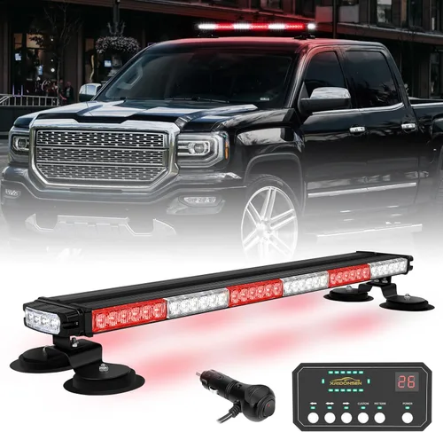 Miniatura 9 de XRIDONSEN - Barra de luz estroboscópica de techo de 28.4 pulgadas, 80 luces LED de seguridad magnéticas Luces de tráfico de doble cara