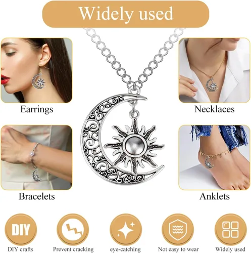 Miniatura 4 de SEWACC 10 dijes de luna y sol, suministros de fabricación de joyas para pulseras, collares, manualidades