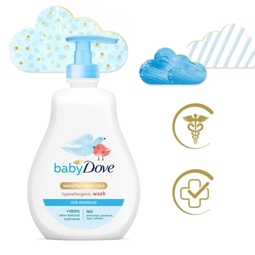 Miniatura 4 de Baby Dove Gel de baño, humedad rica, paquete de 3 – Lavado hipoalergénico para pieles sensibles, aroma delicado, 13 onzas Ea
