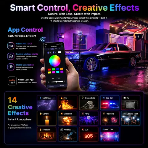Miniatura 2 de Godox Luz de video LED RGB ML100R 110W, con reflector intercambiable de 15°/1800-10000K CCT/14 efectos FX cinematográficos/múltiples opciones
