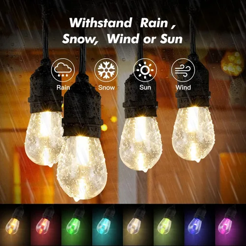 Miniatura 6 de Auroraworld Guirnalda de luces RGB de 24 pies para exteriores, regulables, cambio de color, impermeable, luces LED para patio con control remoto, 12
