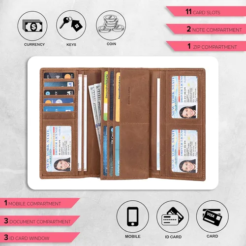Miniatura 2 de Cartera de cuero real para mujer con bloqueo RFID, tarjetero triple de diseñador con cartera de ventana de identificación, Negro -, Cfh12