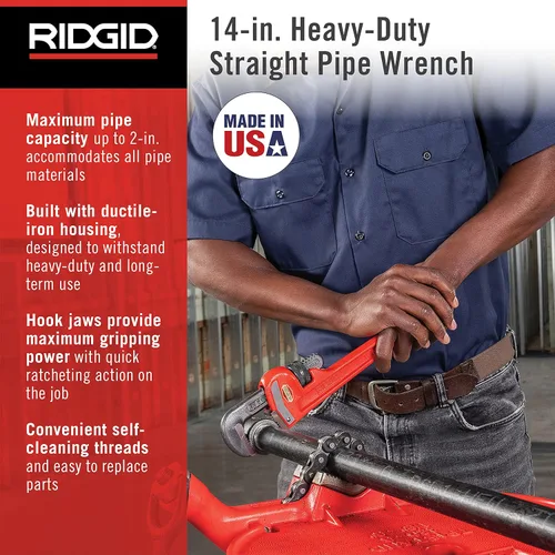 Miniatura 10 de RIDGID 31025 Llave de tubo recta modelo 18 resistente, llave de fontanería de 18 pulgadas
