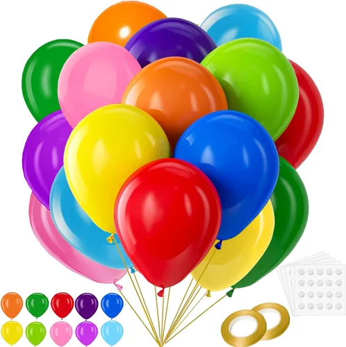 100 globos de látex arcoíris de 12 pulgadas, globos de fiesta de colores surtidos, paquete a granel para decoraciones de cumpleaños, baby shower,