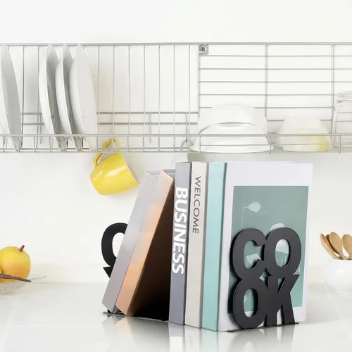 Miniatura 7 de Hotop Sujetalibros decorativos de metal para libros de cocina, soporte de metal para estanterías, soporte de estante de libros de cocina