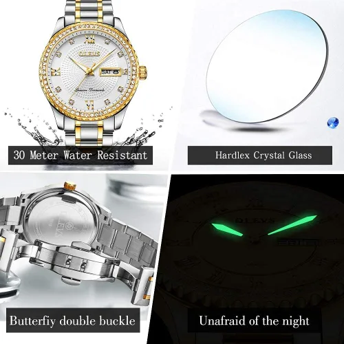 Miniatura 49 de OLEVS - Relojes de diamantes para hombres, relojes de vestir a prueba de agua, relojes analógicos de cuarzo de lujo con calendario de fecha y correa