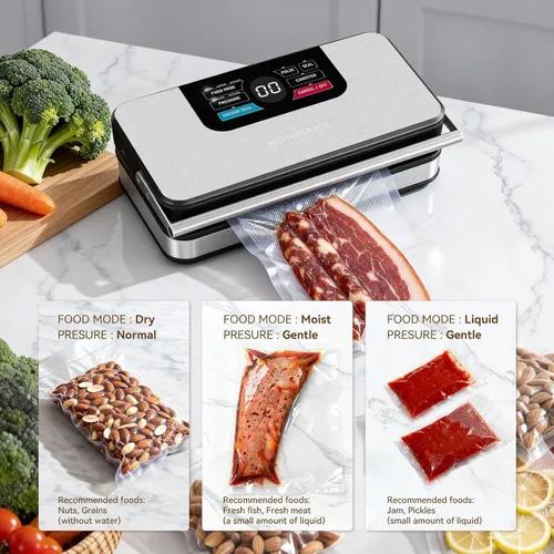 Miniatura 4 de Potente sellador al vacío de 95 kPa para alimentos, máquina selladora al vacío 10 en 1 totalmente automática con mango fácil, cortador integrado