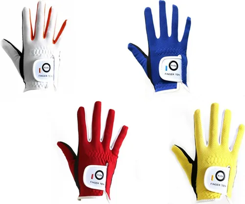 FINGER TEN Guantes de golf para niños y niñas, mano izquierda y derecha, Dura Feel blanco, azul, rojo, amarillo, guantes de golf de valor extra,