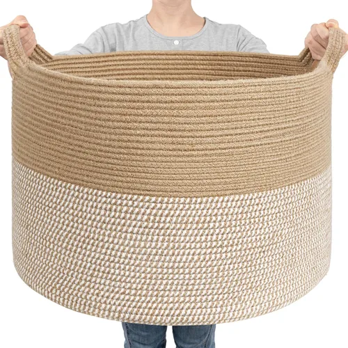 Miniatura 18 de Goodpick Cesta de manta de 65 litros, 19.7 x 12.6 pulgadas, cesta de cuerda de algodón, para sala de estar, organizadores de juguetes