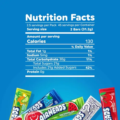 Miniatura 2 de Dulces Airheads, sabores surtidos, 5 barras de tamaño completo envueltas individualmente por paquete, caja de 18 paquetes.