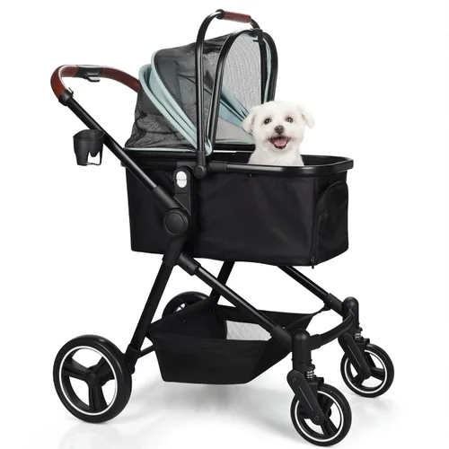 Miniatura 11 de Carriola doble plegable para mascotas para 2 gatos y perros pequeños y medianos, carriola integrada ligera para mascotas, individual y doble