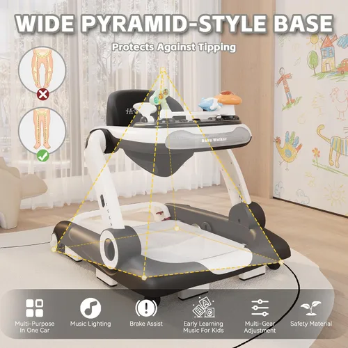 Miniatura 4 de Andador de bebé, Andador de bebé ajustable en altura con 4 marchas y ruedas, Centro de actividades para bebé 5 en 1, Andador con música y luces