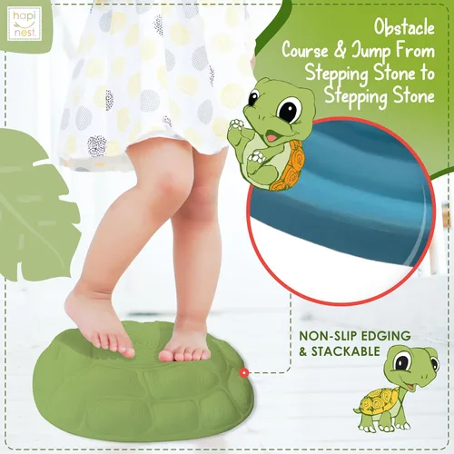 Miniatura 3 de Hapinest Turtle Steps Balance Stepping Stones Juego de coordinación de carrera de obstáculos para niños y familia, equipo de juego sensorial