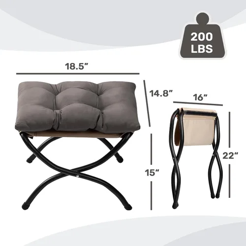 Miniatura 3 de HollyHOME Taburete reposapiés plegable de 15 pulgadas de alto, otomano plegable pequeño tapizado, taburete acolchado para sofá para silla perezosa