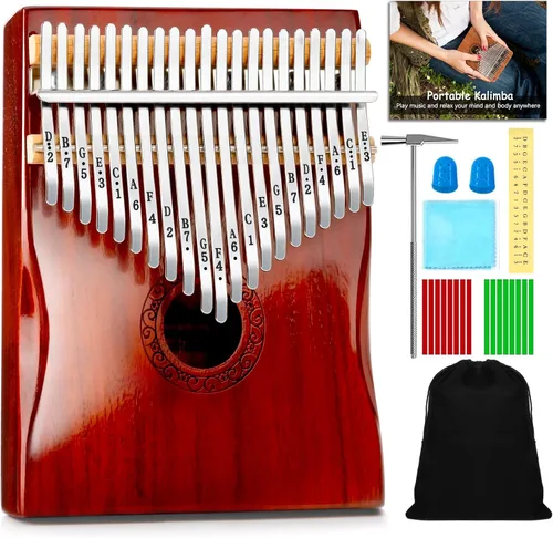 Miniatura 7 de Kalimba Piano de Pulgar, YUNDIE Portátil de 17 Teclas Mbira Piano de Dedo con Martillo de Afinación e Instrucciones de Estudio, Instrumento Musical