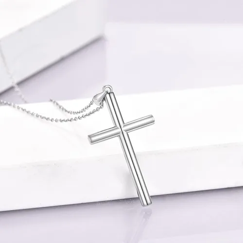 Miniatura 4 de POPLYKE Collar de cruz de plata de ley, oro rosa, chapado en negro para hombres y mujeres