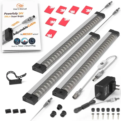 Miniatura 12 de EBD Luces LED Bajo Gabinete Cableadas Incorporadas Cable Ajustable Entrada Intermedia Luces Bajo Mostrador para Fregadero de Cocina 9 Pcs 4050 Lm