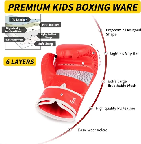 Miniatura 4 de Guantes de boxeo mejorados para niños y niñas de 3 a 8 años, guantes de boxeo para entrenamiento de niños, guantes de boxeo para niños, para saco