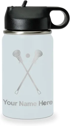 Miniatura 65 de LaserGram Botella de agua personalizada, palitos de lacrosse, acero inoxidable de doble pared aislada al vacío con popote superior, regalo grabado