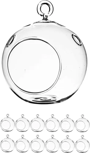 Miniatura 22 de WGV Globo de terrario colgante, ancho 5 pulgadas, altura 6 pulgadas, maceta de aire para suculentas, florero de vidrio transparente con parte