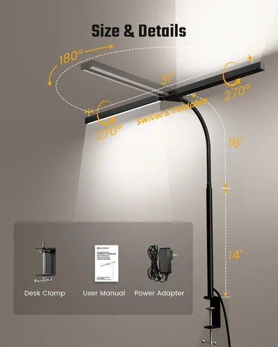 Miniatura 7 de Lámpara de escritorio de cuidado ocular ONLYWIN con abrazadera, barra de luz de escritorio LED para monitores duales, lámpara de mesa de cuello