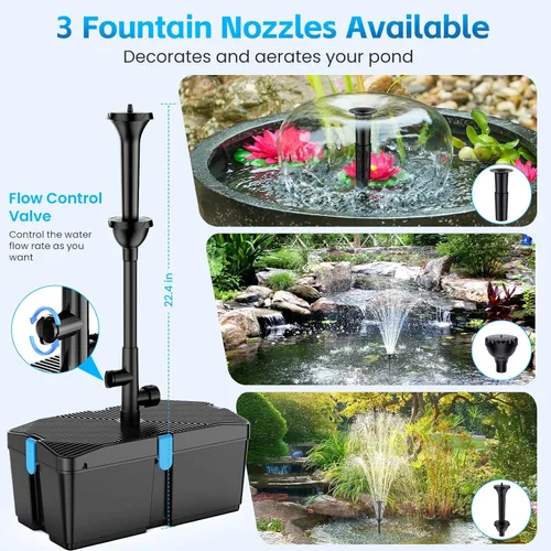 Miniatura 5 de Filtro de estanque con kits de bomba de fuente, bomba de estanque de 660 GPH y kit de filtro con bomba de agua sumergible de 50W, filtros