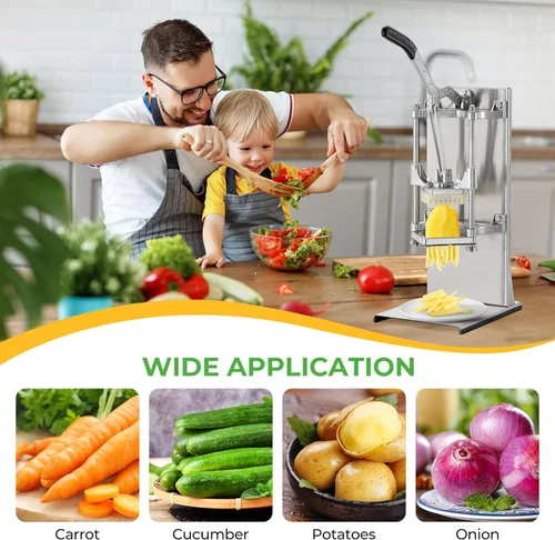 Miniatura 6 de Cortador de patatas fritas 4 en 1 comercial y rallador de limón y picadora de verduras - Acero inoxidable con mango extendido - 4 cuchillas