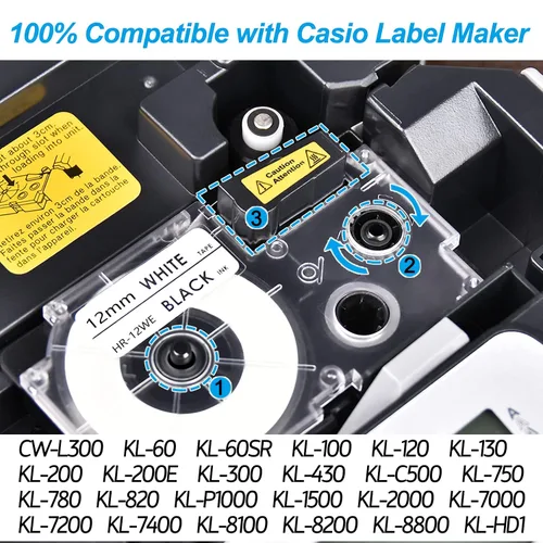 Miniatura 3 de Paquete de 4 cintas de etiquetado compatibles con hehua XR-12WE2S de 0.472 pulgadas (0.472 in) para cartucho de cinta Casio Label It de 0.472