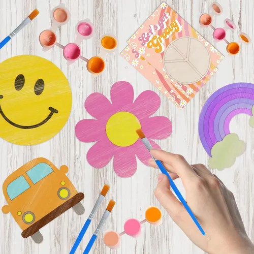 Miniatura 3 de BOIKOKY Paquete de 12 recuerdos de fiesta preempaquetados, recortes retro de madera con imanes y kits de pintura para niños, decoraciones